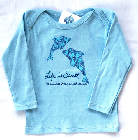 "Dolphin Love" 100% ORGANIC Cotton Baby Long Sleeve Lapover Shirt